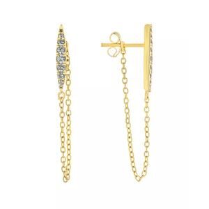 Cubic Zirconia Front Back Post Chain Earrings in Gold Over Sterling Silver